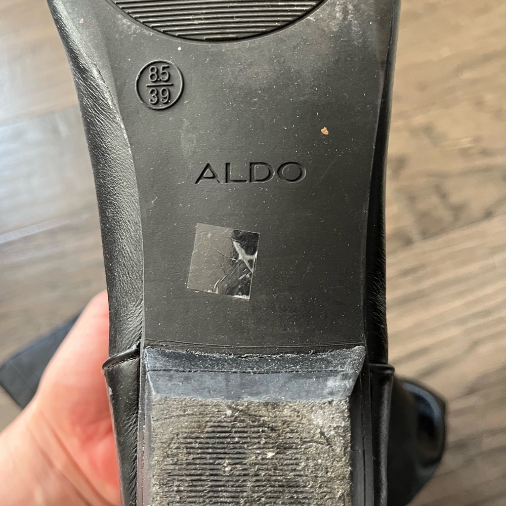 Aldo Black Knee-High Leather Boots with Ankle Buckle Detail - Picture 6 of 8